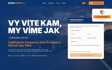 Web BOMAR Spedice — bomarspedice.cz