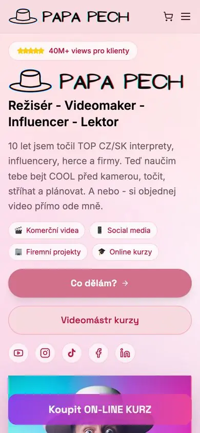 Mobilní verze webu Papa Pech