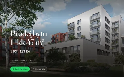 Ukázka webu nemovitosti: Byt 1+kk, 47 m², Praha — Holešovice