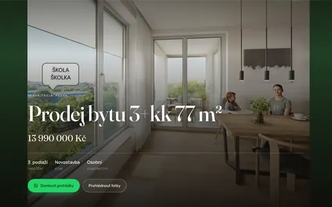 Ukázka webu nemovitosti: Byt 3+kk, 77 m², Praha — Troja